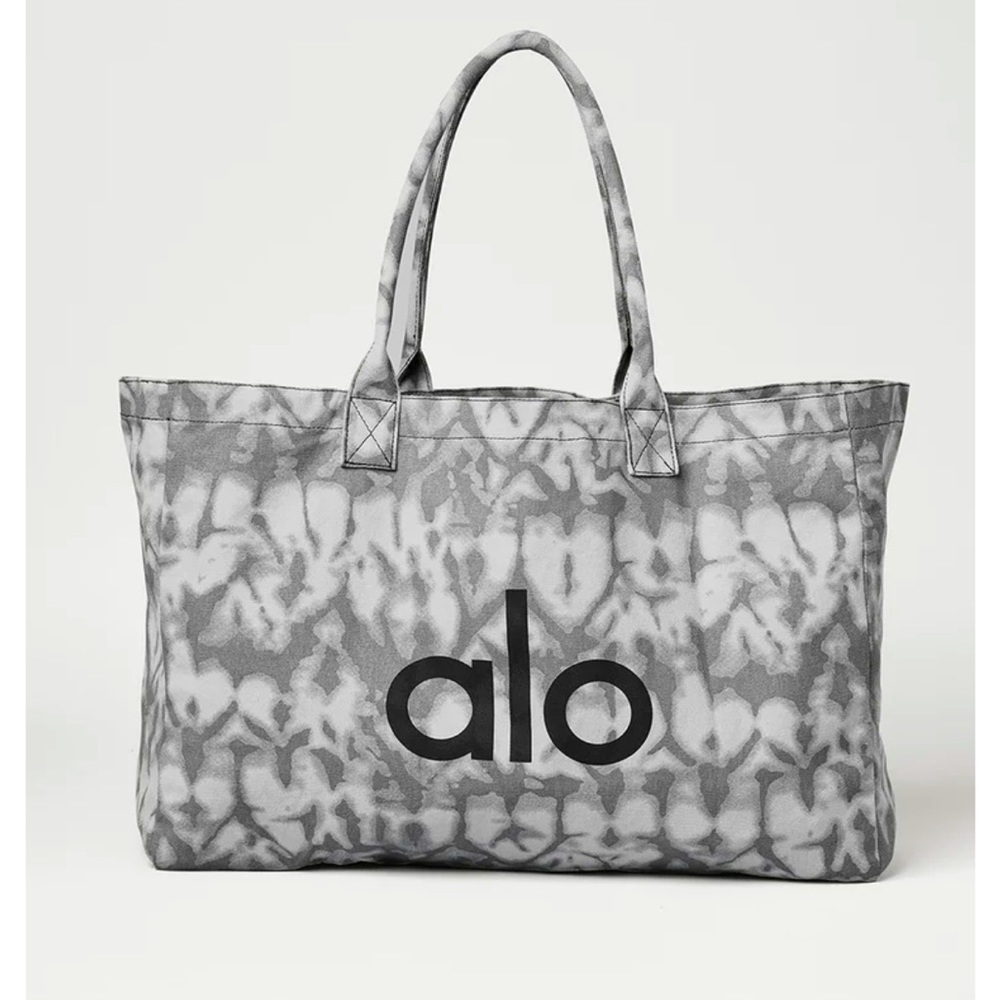 ALO GREY GRAY BLACK TIEDYE GYM EVERYDAY CARRY ALL TOTE CANVAS BAG NEW